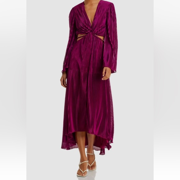 Ramy Brook Kimberly Plisse Cutout High-Low Plumberry Dress XS